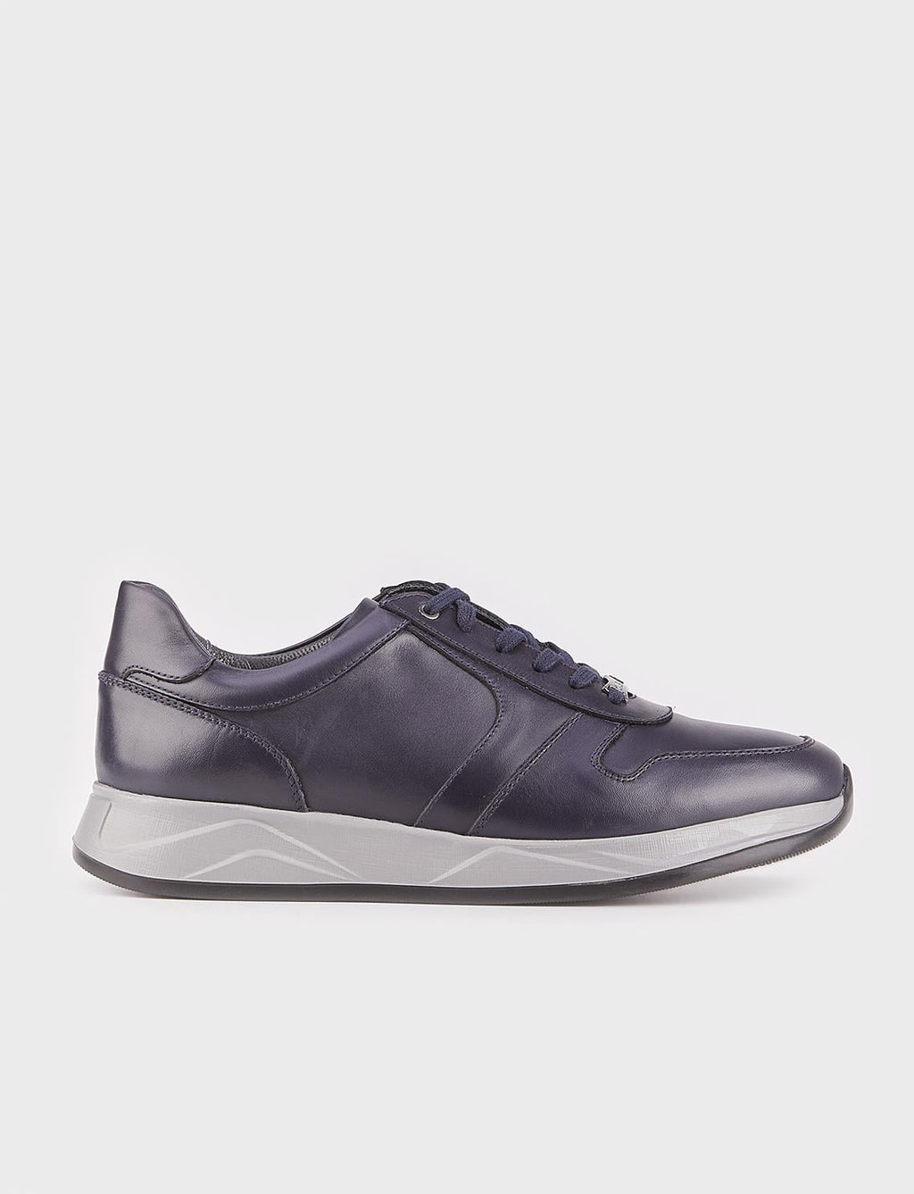 Genuine Leather Navy Blue Lace-up Men's Athletic Shoes