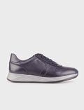 Genuine Leather Navy Blue Lace-up Men's Athletic Shoes