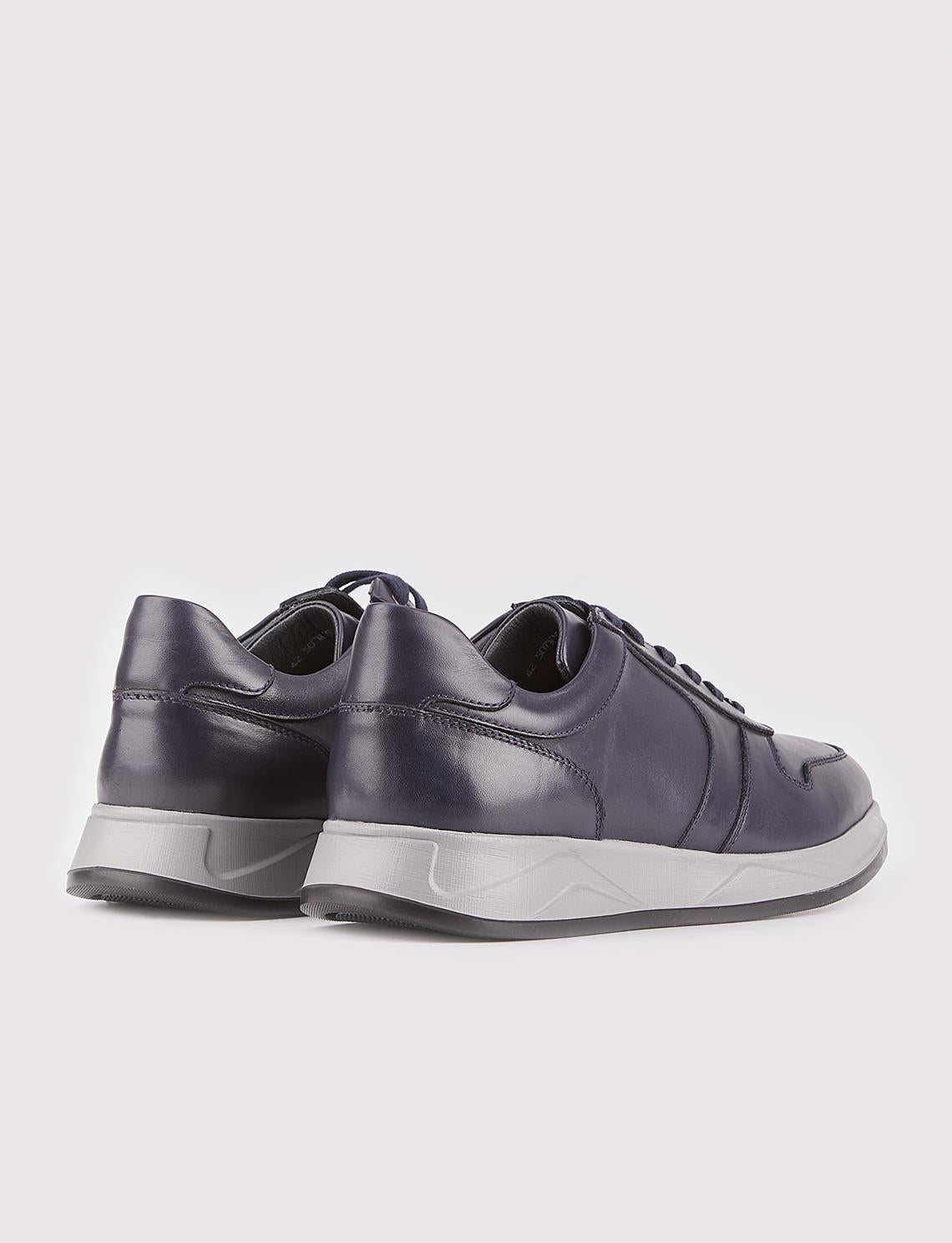 Genuine Leather Navy Blue Lace-up Men's Athletic Shoes