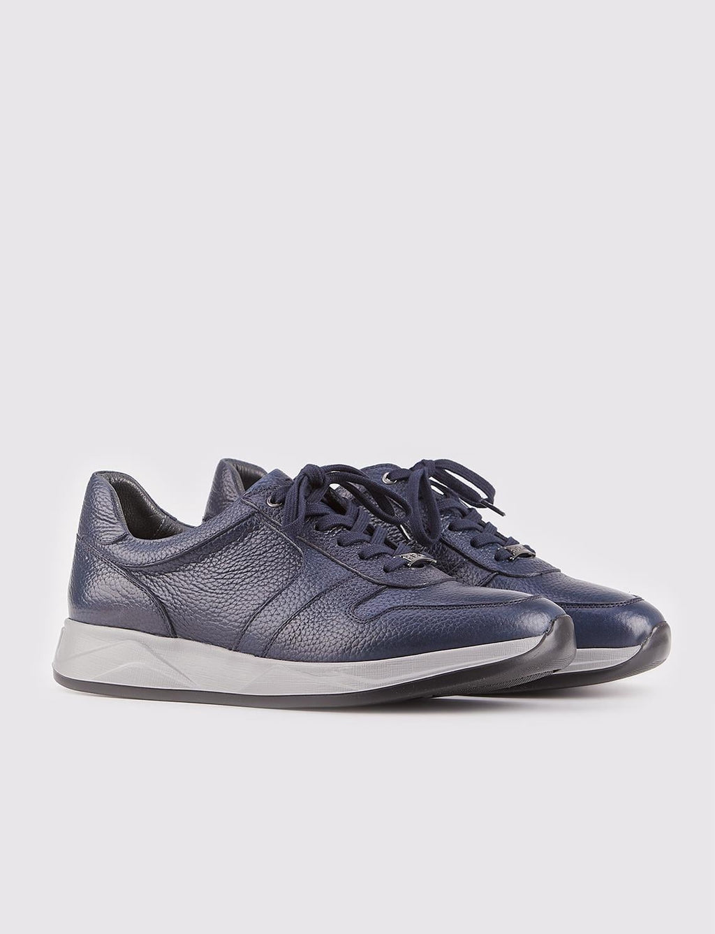 Genuine Leather Navy Blue Lace-up Men's Sports Shoes with Custom Design