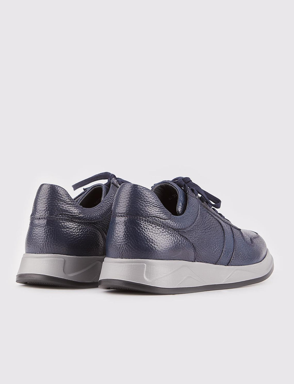 Genuine Leather Navy Blue Lace-up Men's Sports Shoes with Custom Design