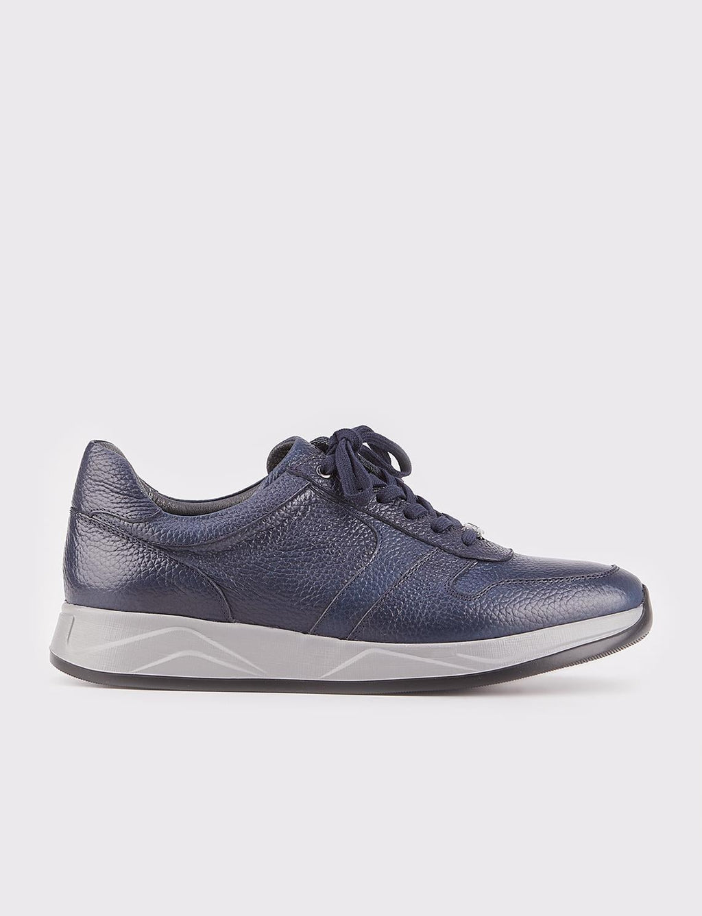 Genuine Leather Navy Blue Lace-up Men's Sports Shoes with Custom Design