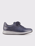 Genuine Leather Navy Blue Lace-up Men's Sports Shoes with Custom Design