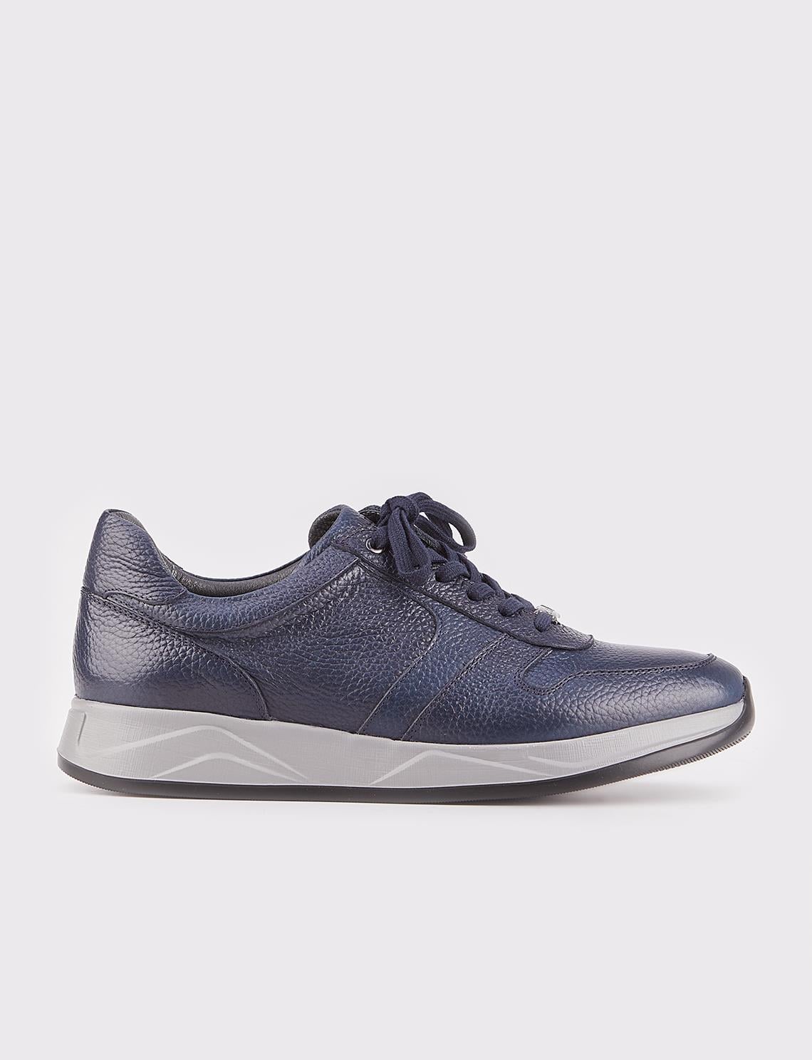 Genuine Leather Navy Blue Lace-up Men's Sports Shoes with Custom Design