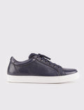 Genuine Leather Navy Blue Lace-up Men's Casual Shoes with Thermal Sole