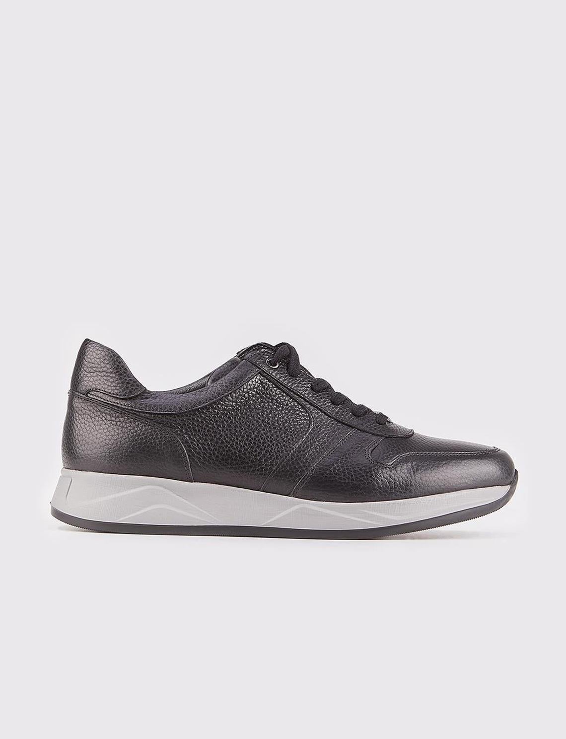 Genuine Leather Black Lace-up Sneaker Men's Sports Shoes