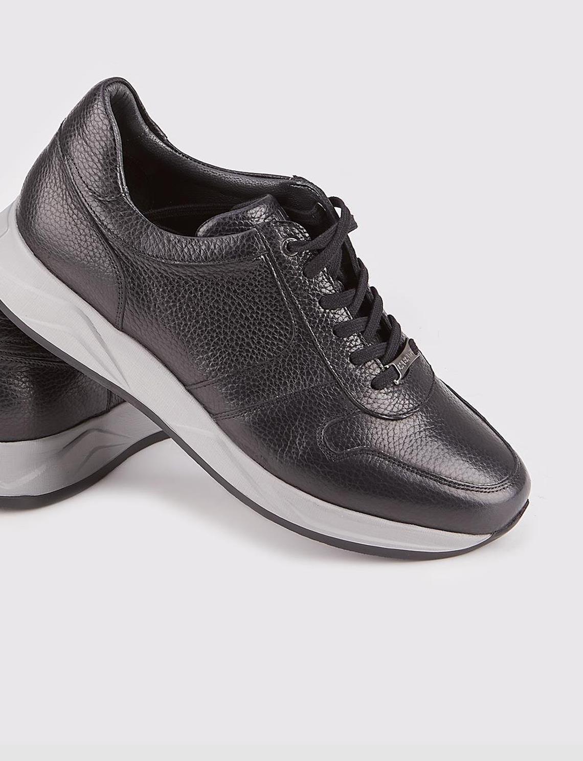 Genuine Leather Black Lace-up Sneaker Men's Sports Shoes