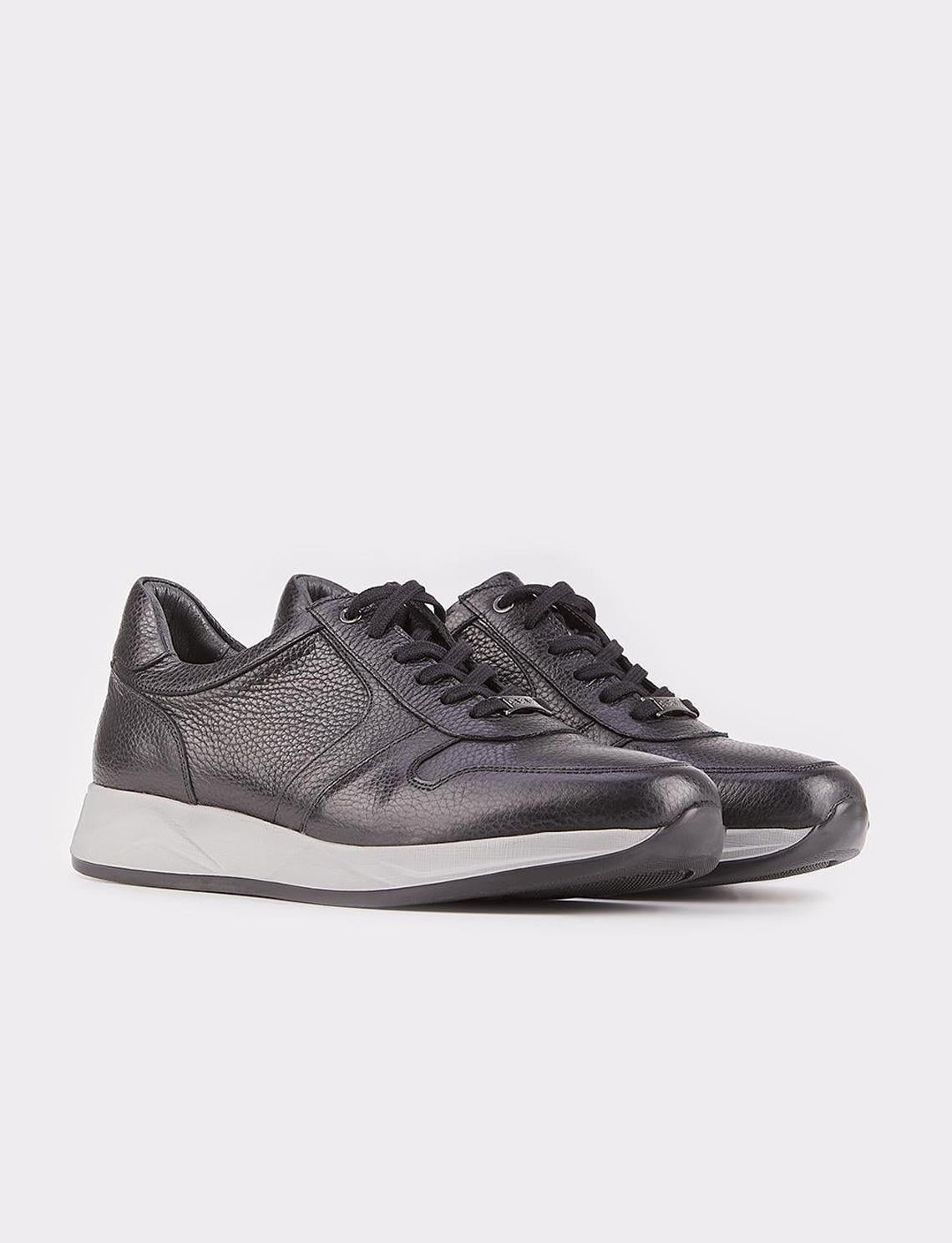 Genuine Leather Black Lace-up Sneaker Men's Sports Shoes