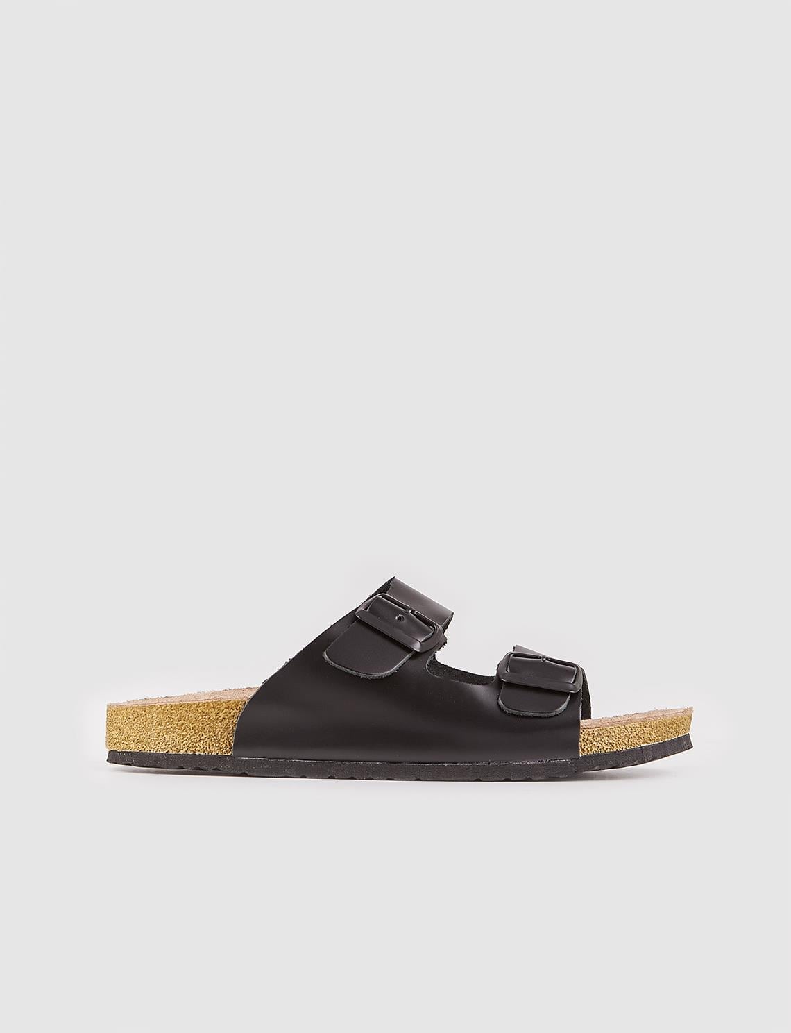 Genuine Leather Black Women's Slippers