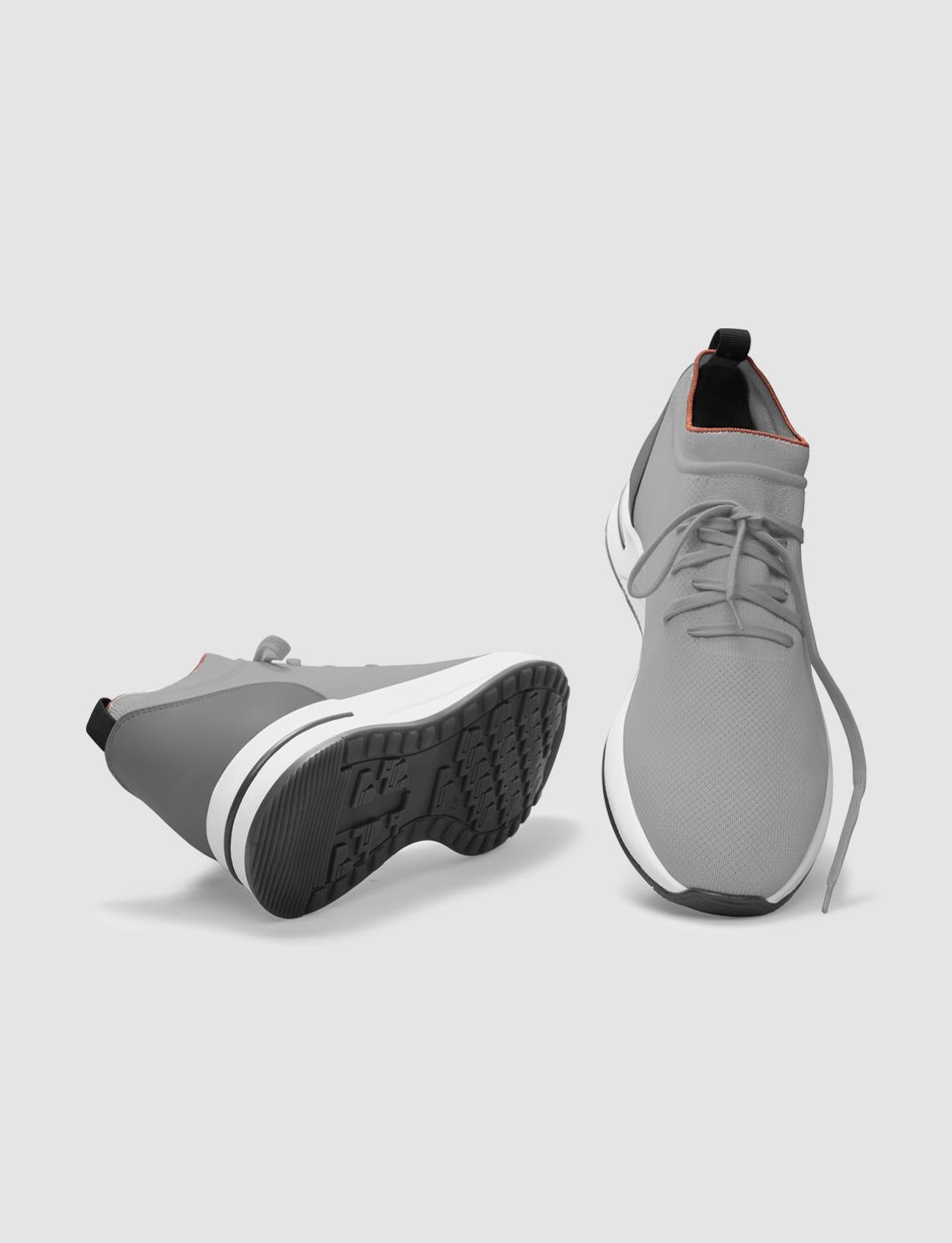 Grey Knitted Lace-up Men's Athletic Shoes
