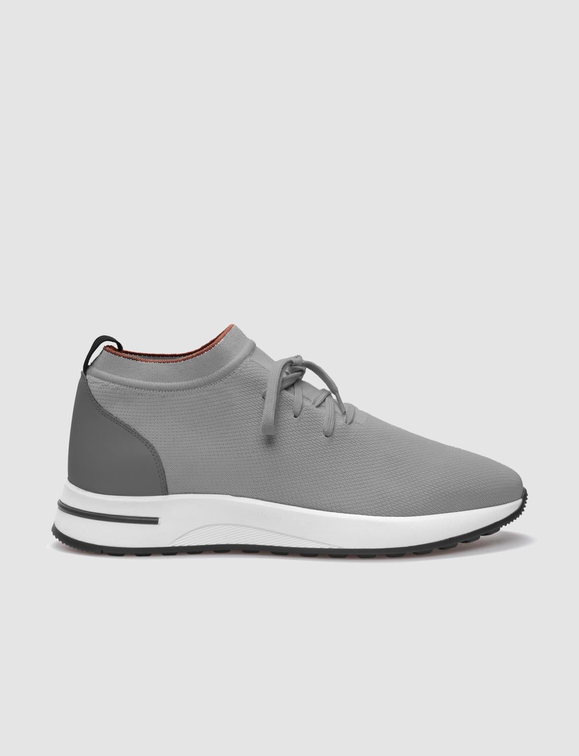Grey Knitted Lace-up Men's Athletic Shoes