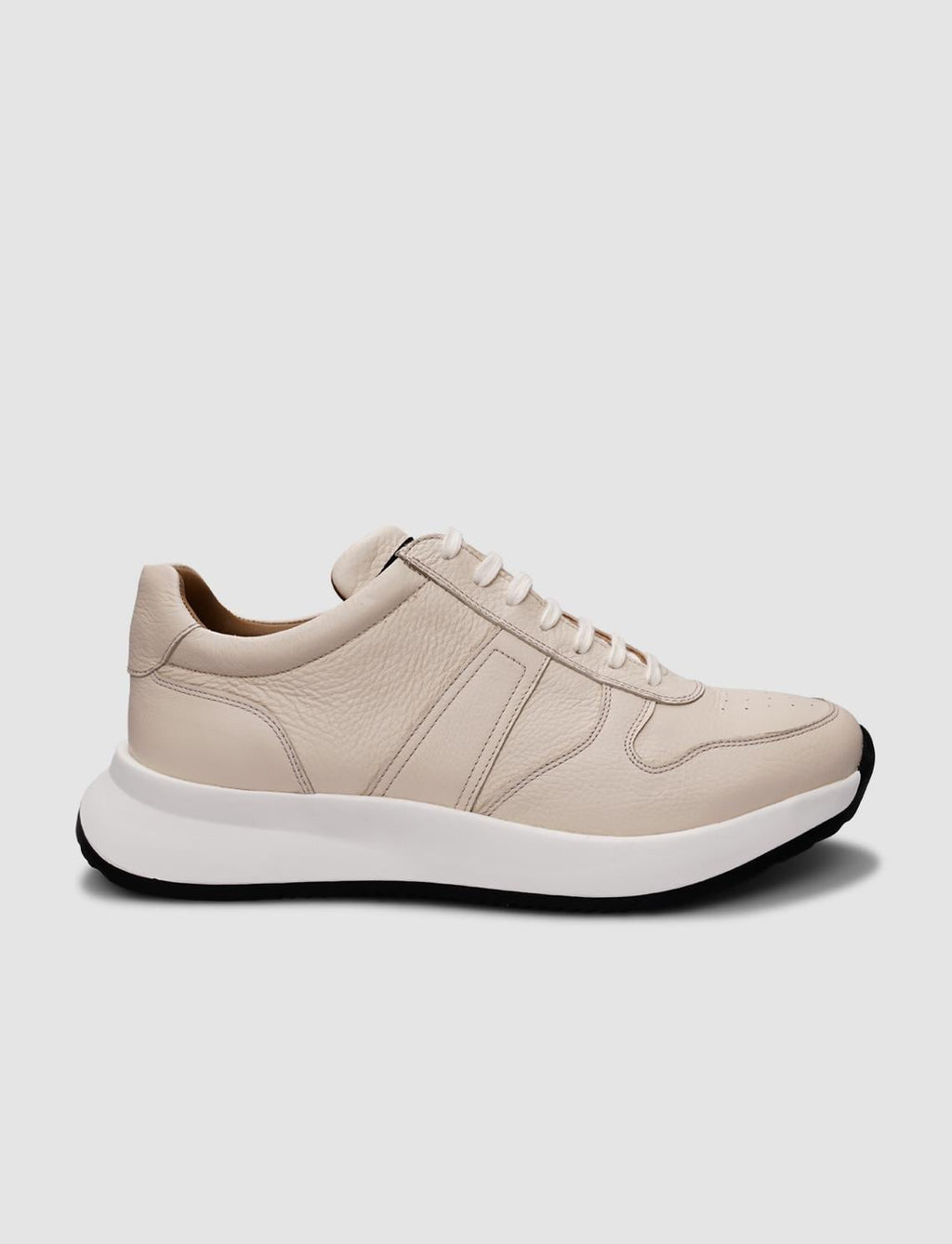 Genuine Leather Beige Lace-up Men's Athletic Shoes