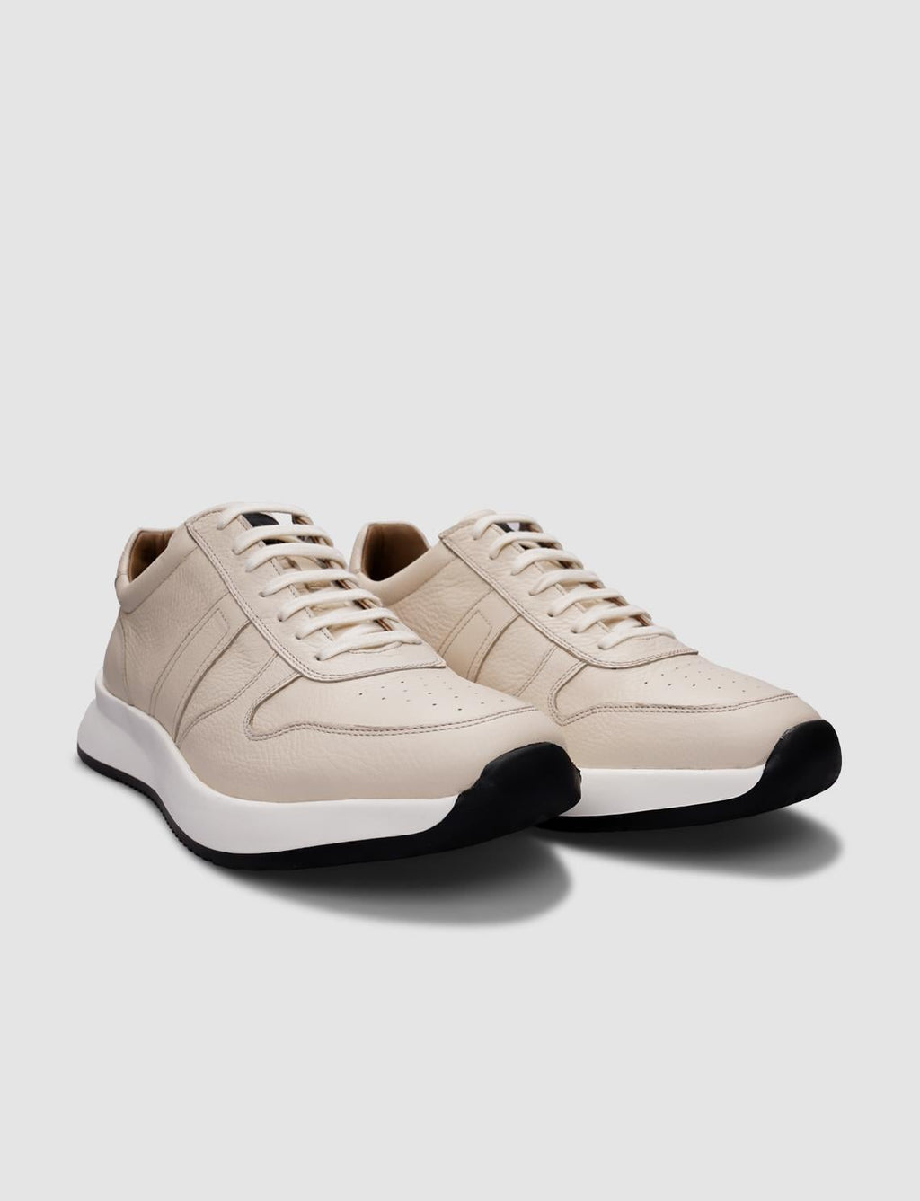 Genuine Leather Beige Lace-up Men's Athletic Shoes