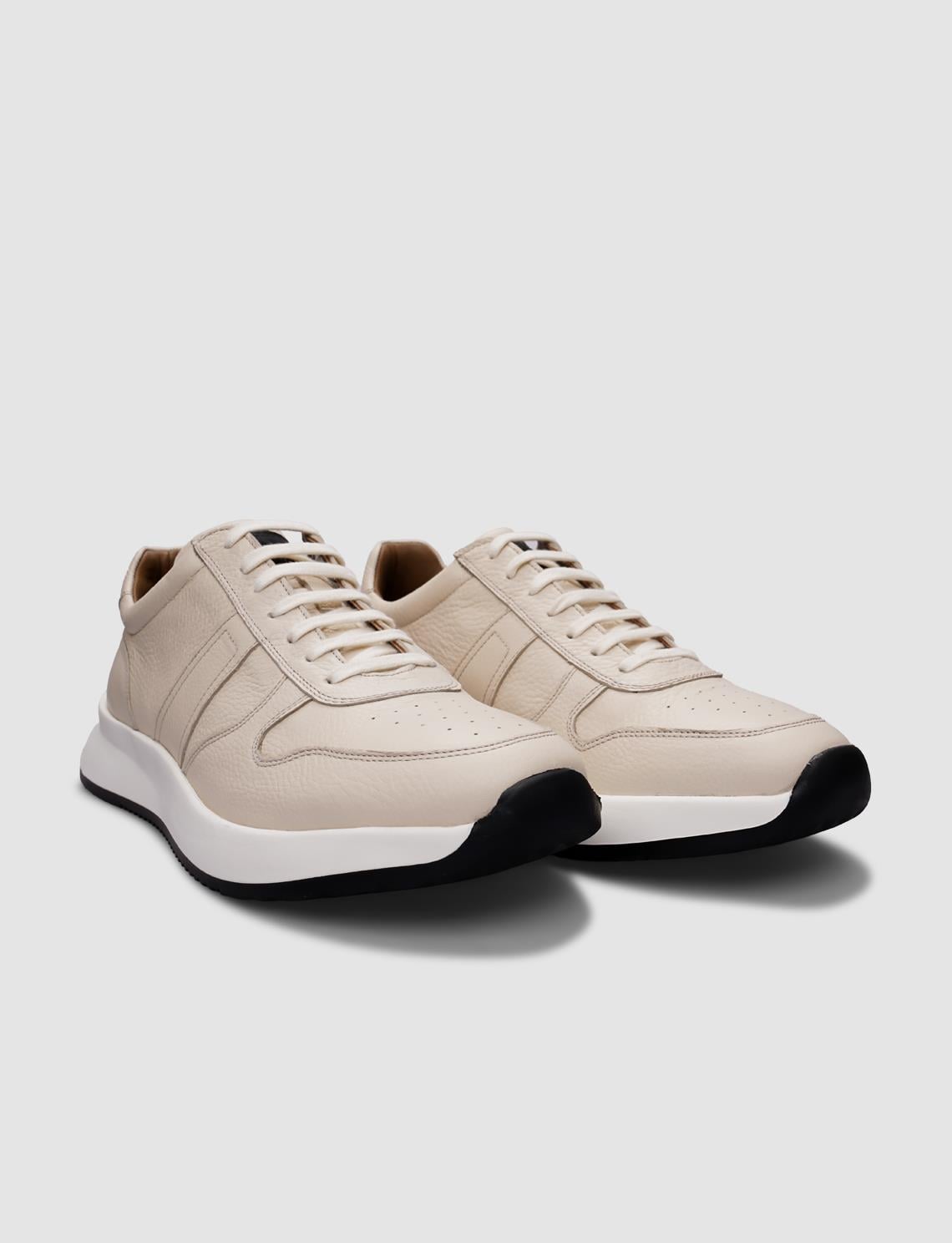 Genuine Leather Beige Lace-up Men's Athletic Shoes