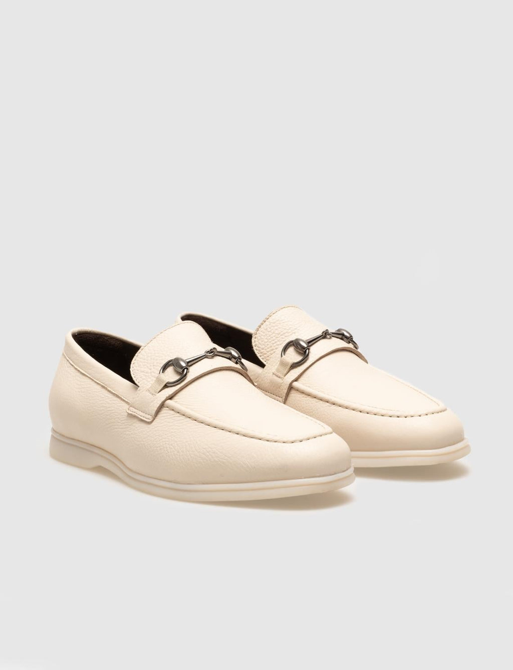 Genuine Leather Beige Buckle Men's Loafer