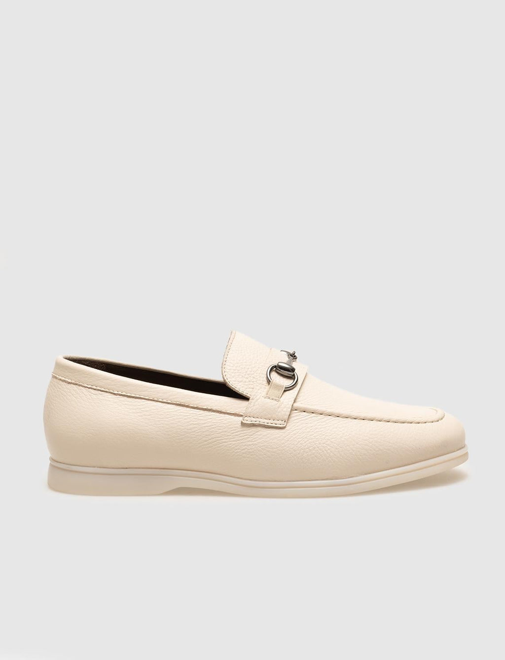 Genuine Leather Beige Buckle Men's Loafer