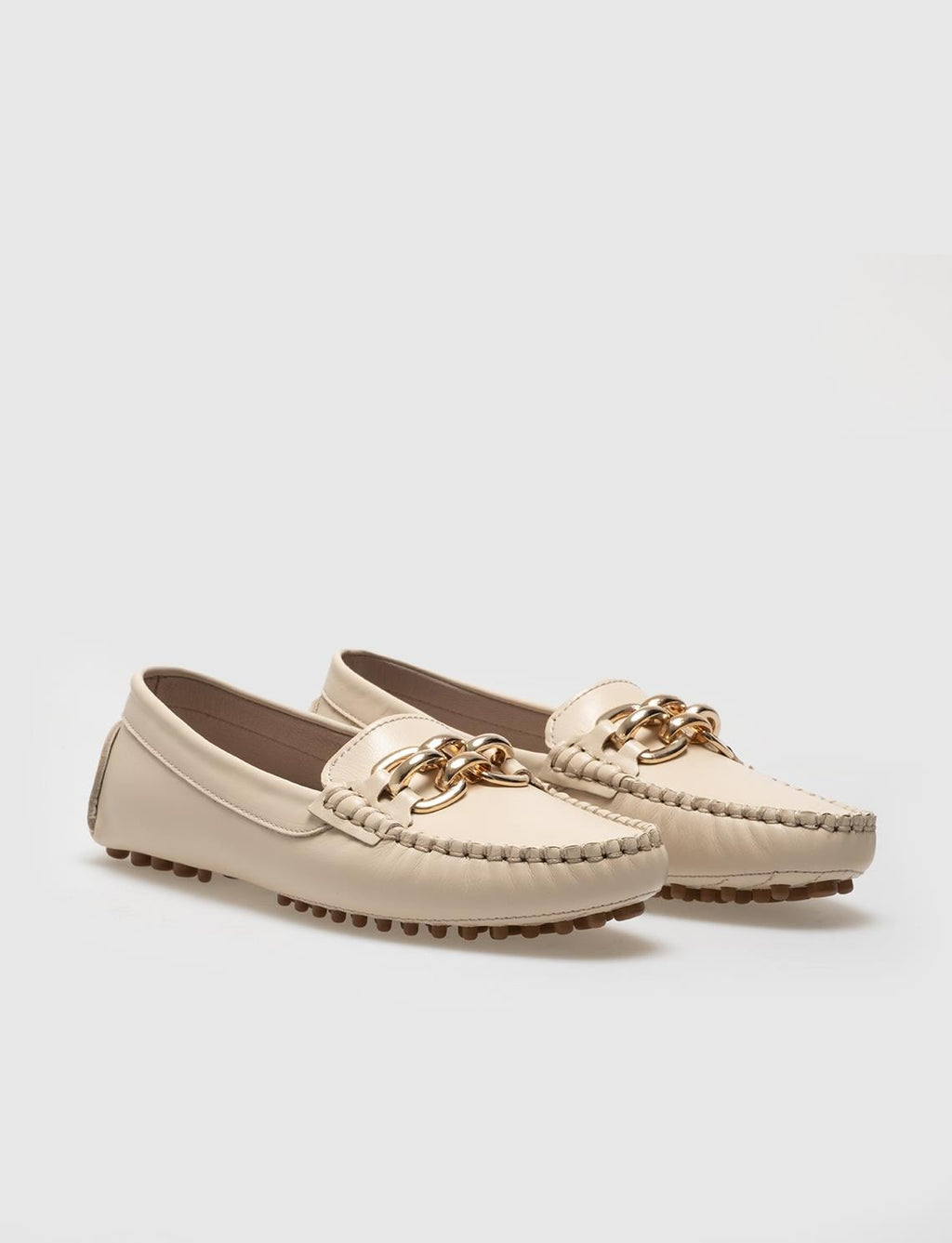 Genuine Leather Beige Buckle Women's Loafer