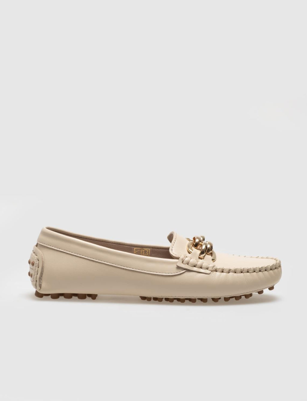Genuine Leather Beige Buckle Women's Loafer