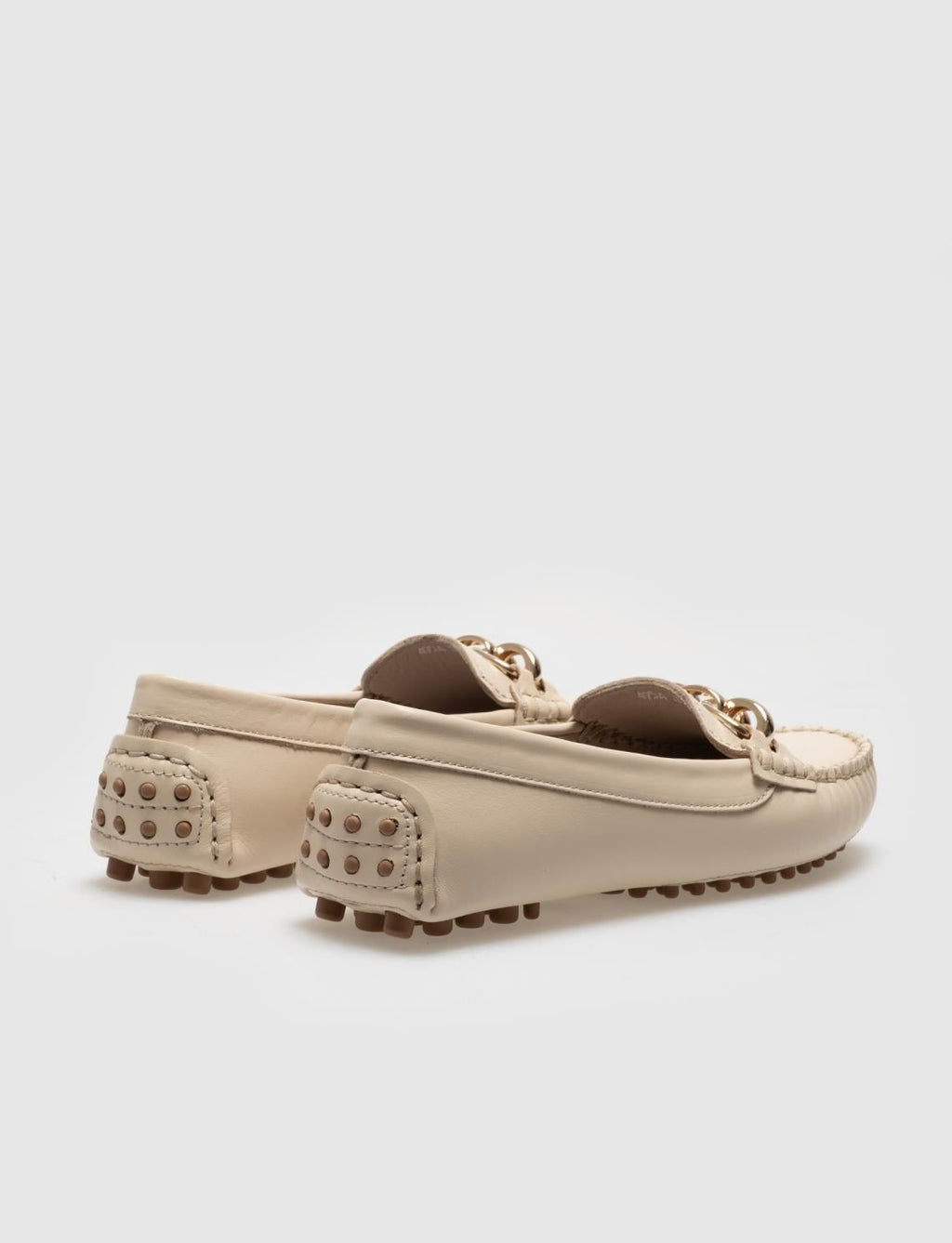 Genuine Leather Beige Buckle Women's Loafer
