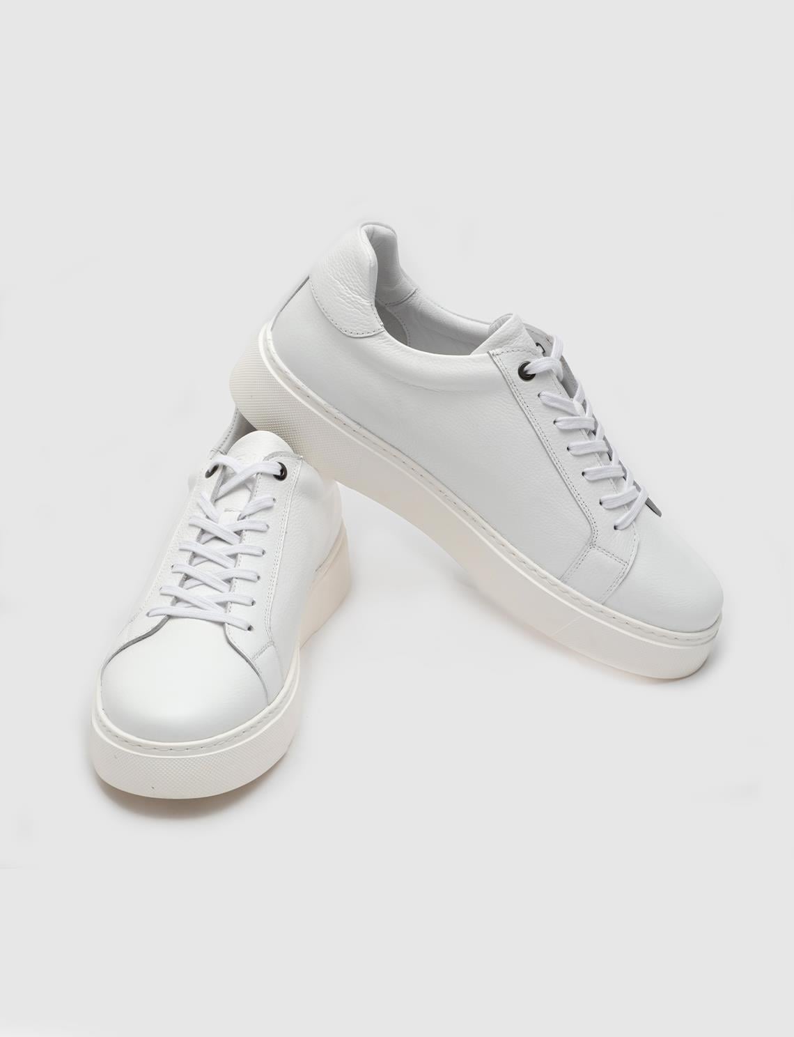 Genuine Leather White Lace-up Men's Casual Sports Shoes
