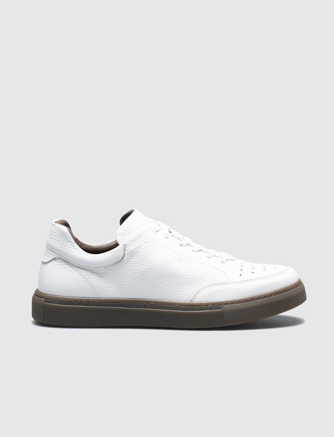 Genuine Leather White Lace-up Men's Athletic Shoes