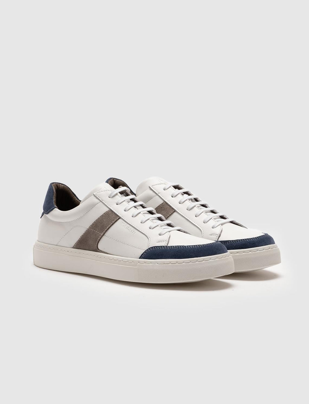 Genuine Leather White-Navy Lace-up Men's Athletic Shoes