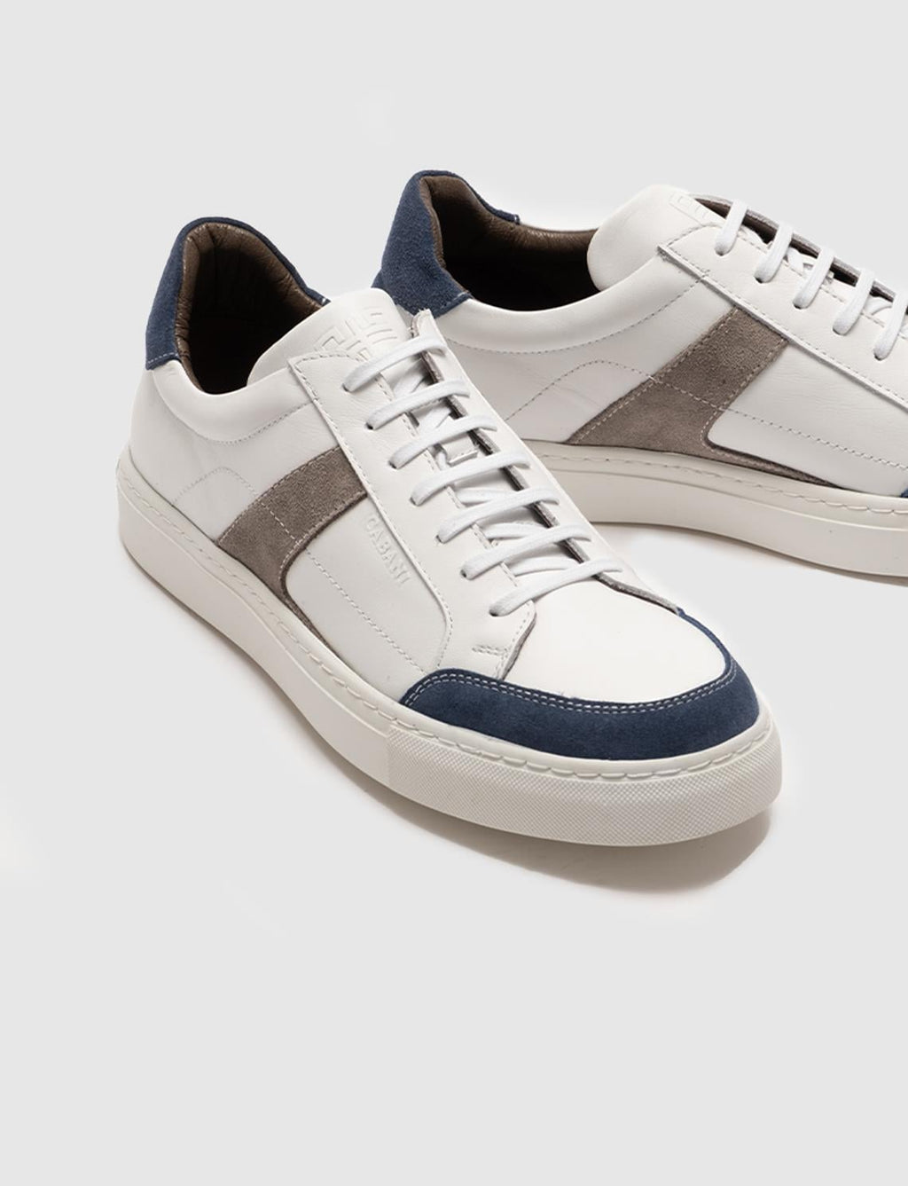 Genuine Leather White-Navy Lace-up Men's Athletic Shoes