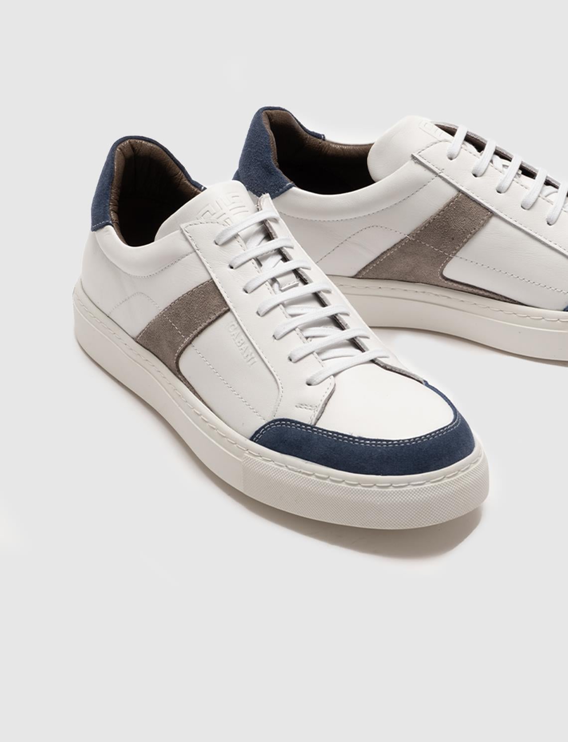 Genuine Leather White-Navy Lace-up Men's Athletic Shoes