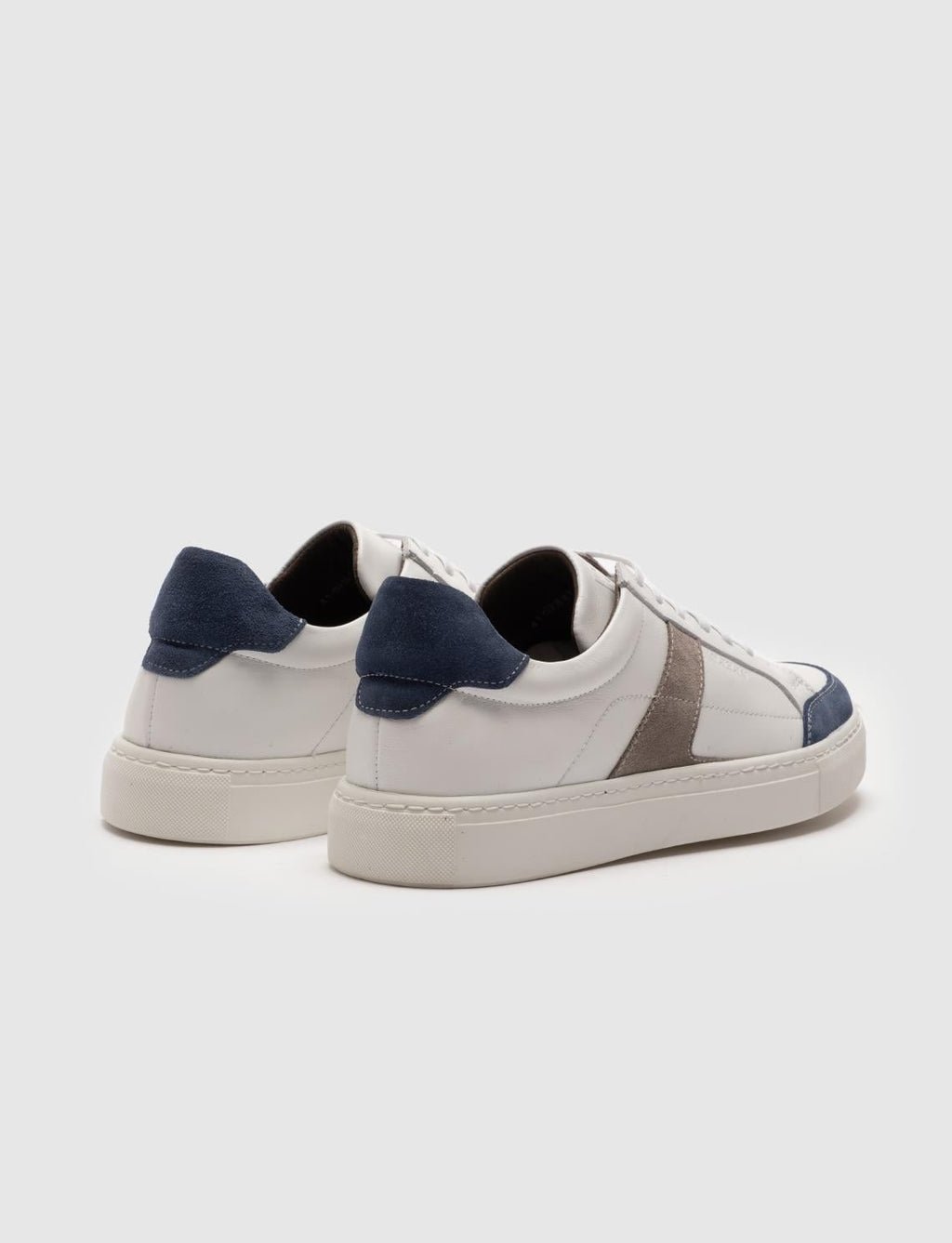 Genuine Leather White-Navy Lace-up Men's Athletic Shoes