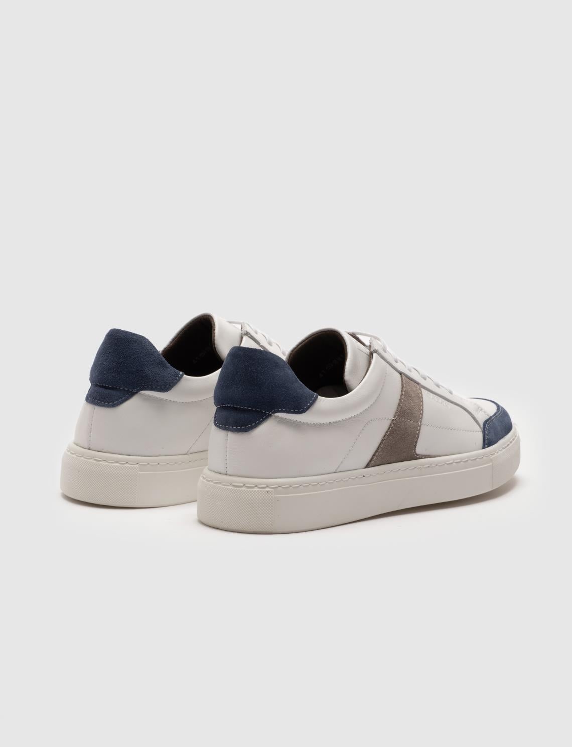 Genuine Leather White-Navy Lace-up Men's Athletic Shoes