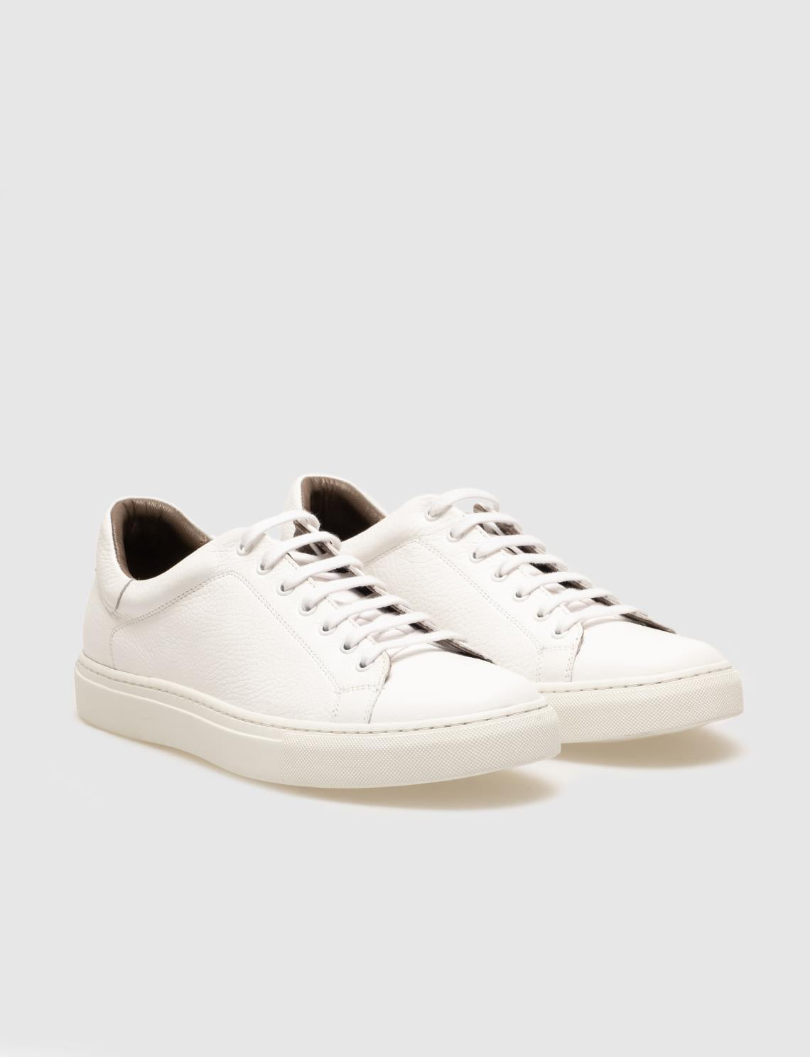 Genuine Leather White Lace-up Men's Athletic Shoes