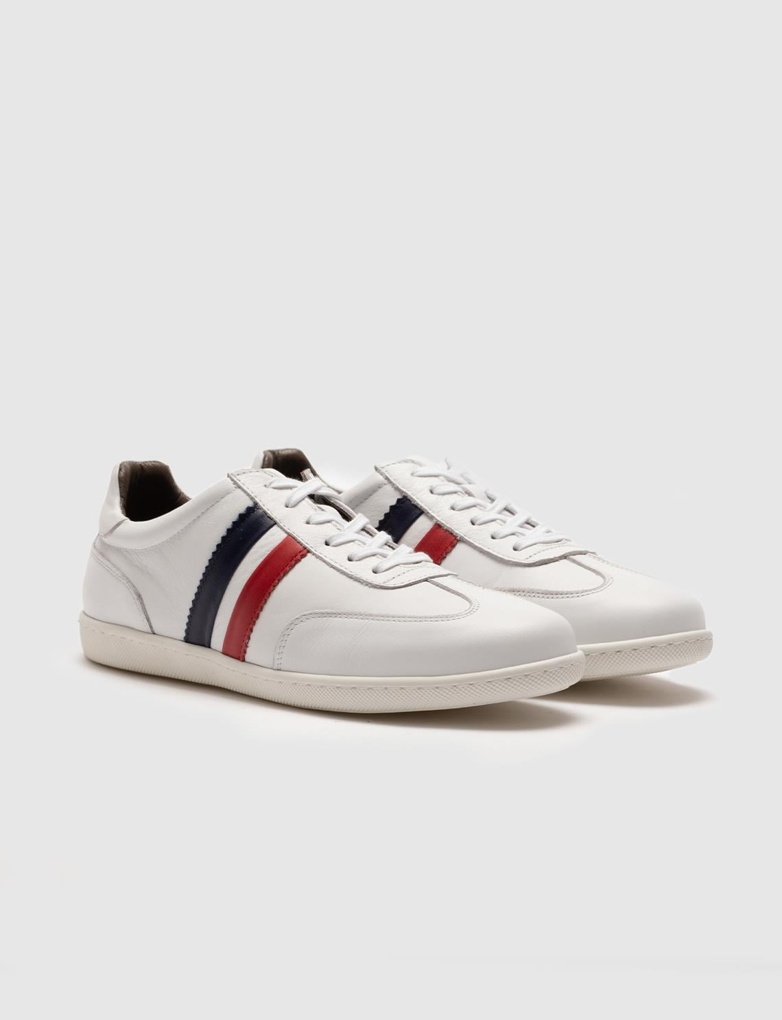 Genuine Leather White Lace-up Men's Athletic Shoes