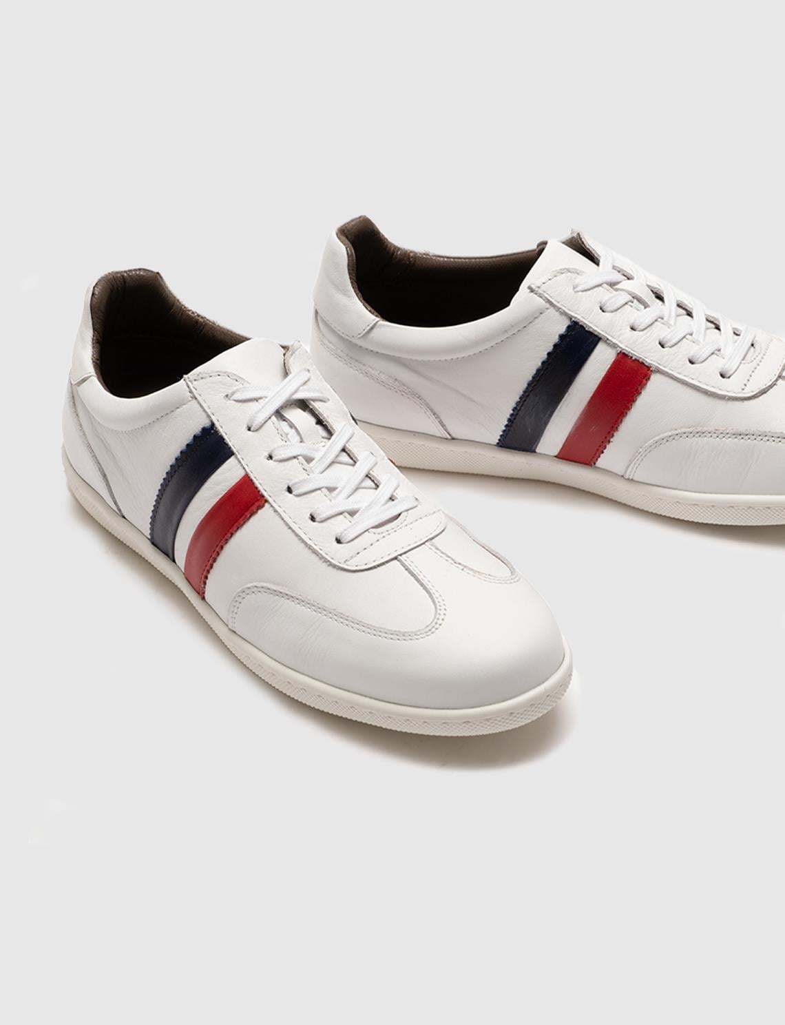 Genuine Leather White Lace-up Men's Athletic Shoes