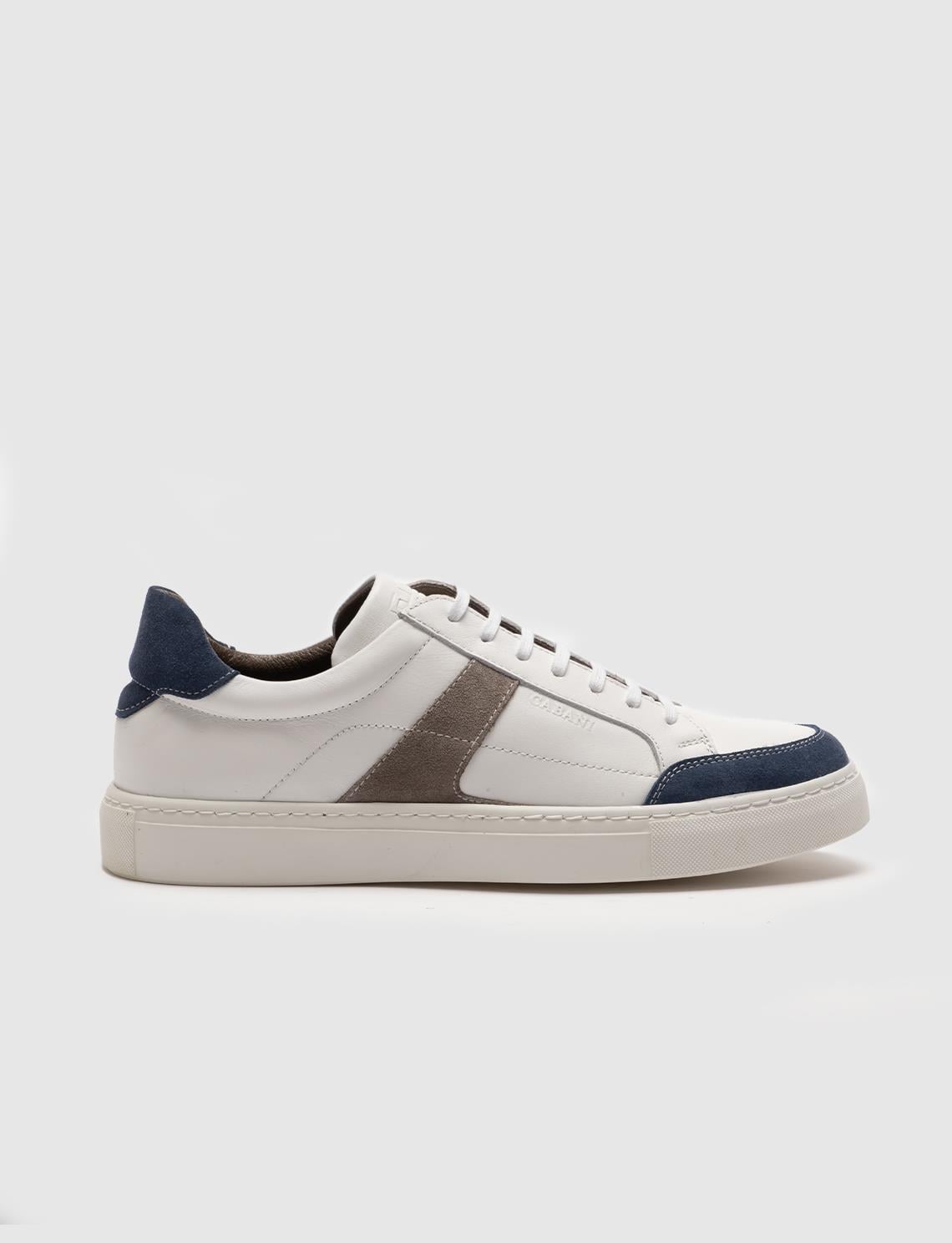 Genuine Leather White-Navy Lace-up Men's Athletic Shoes