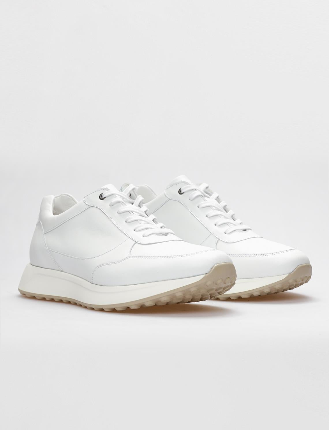 Genuine Leather White Lace-up Men's Athletic Shoes