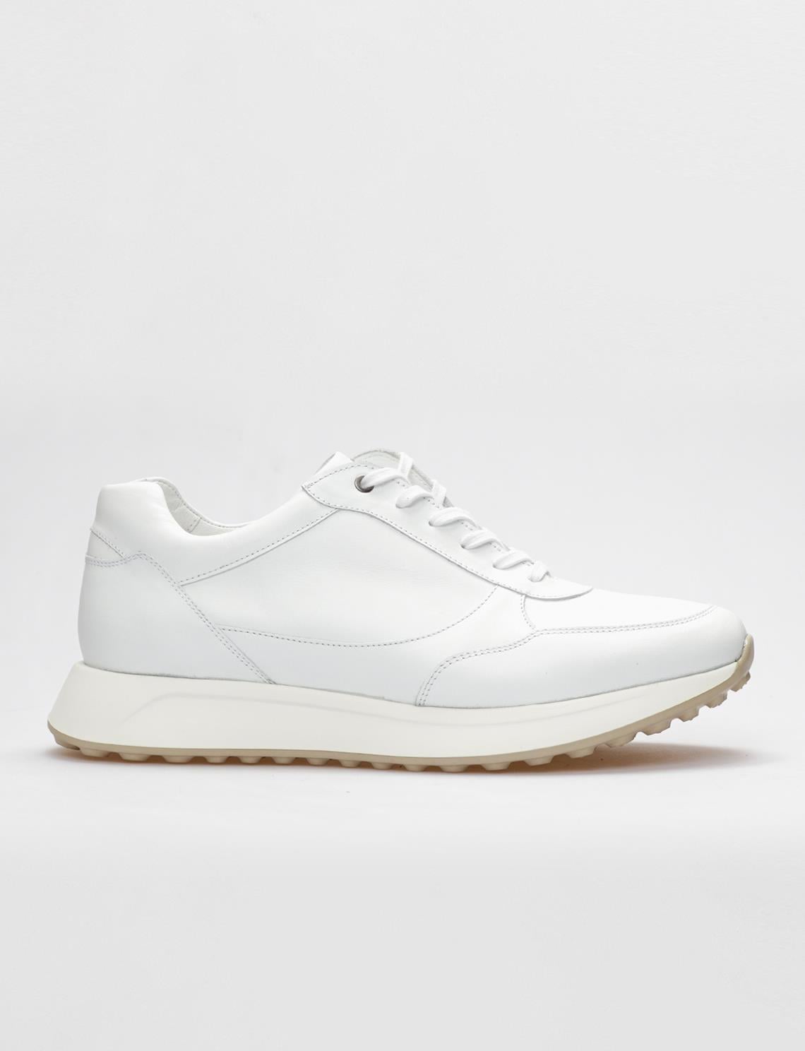 Genuine Leather White Lace-up Men's Athletic Shoes
