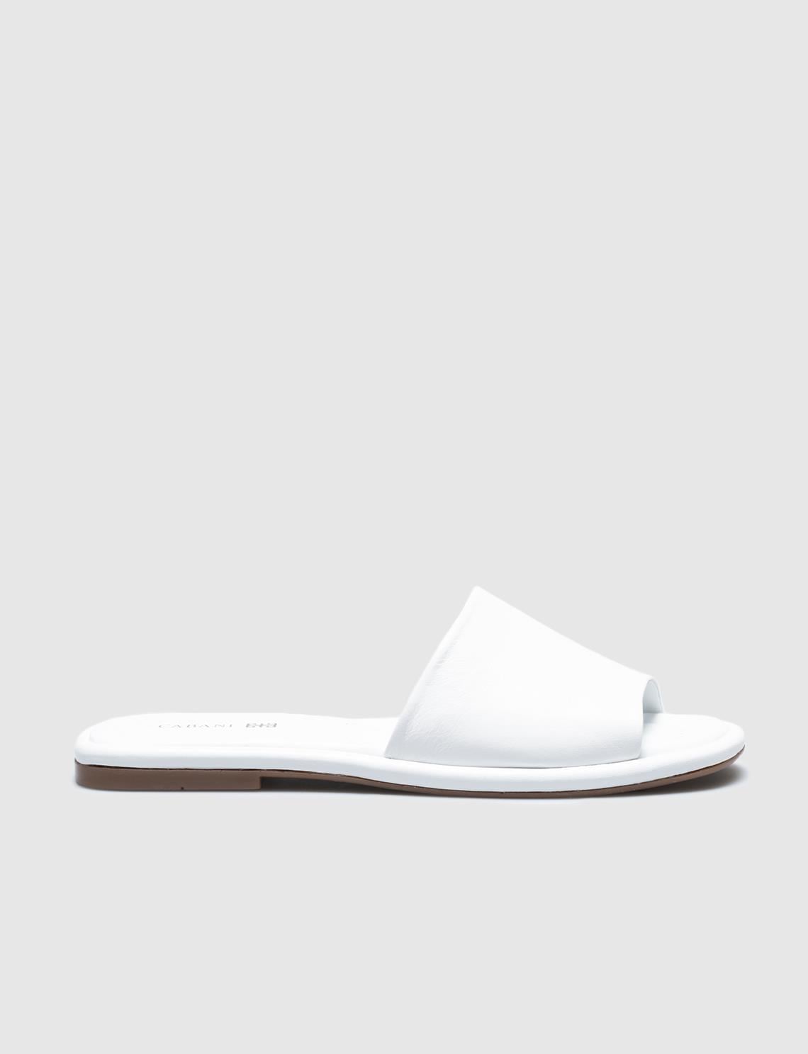 Genuine Leather White Women's Flat Slippers