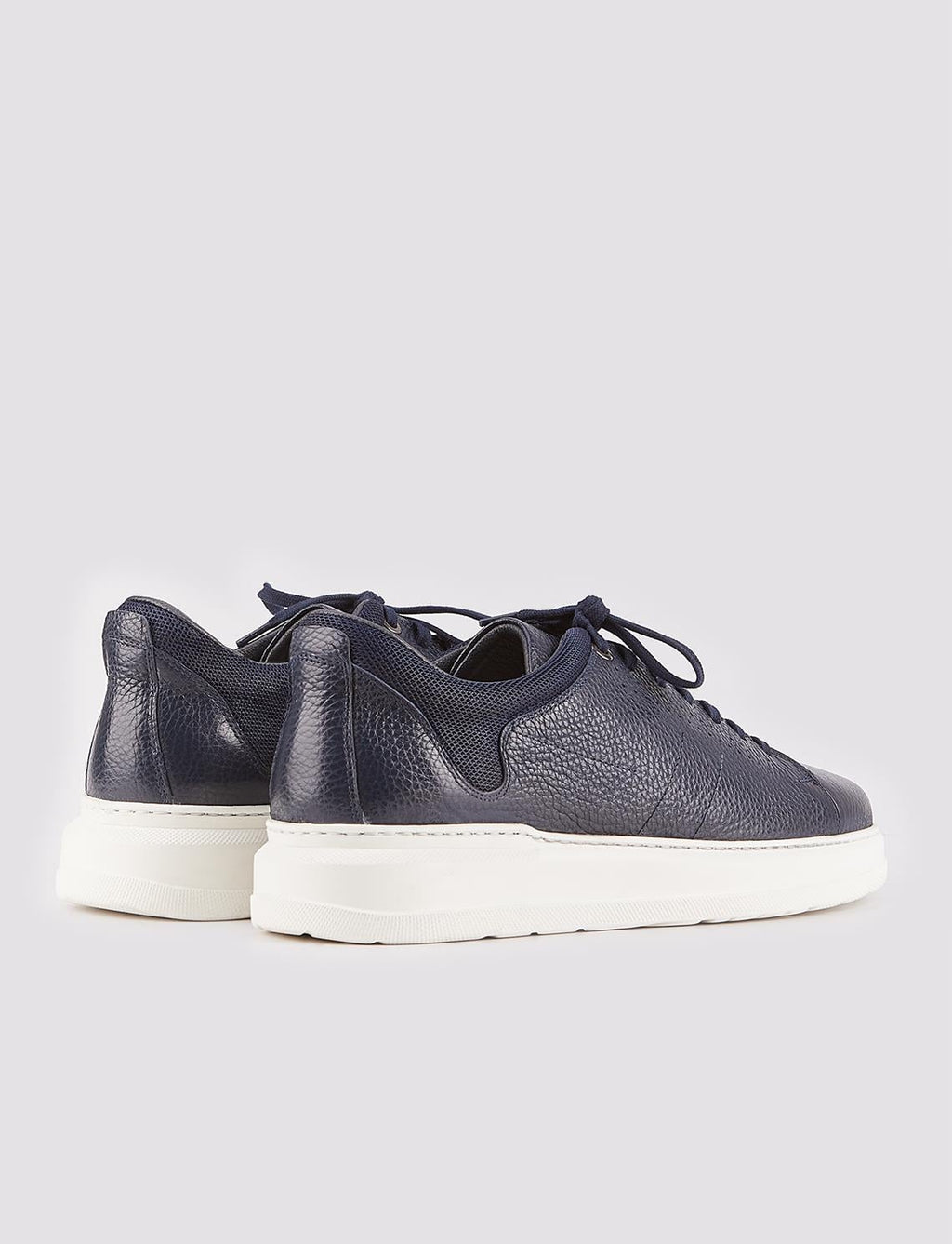 Genuine Leather White Sole Lace-up Men's Navy Blue Athletic Shoes