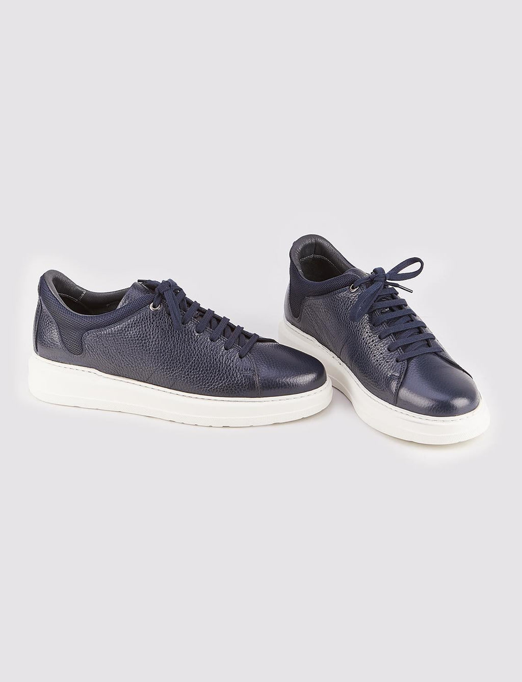 Genuine Leather White Sole Lace-up Men's Navy Blue Athletic Shoes