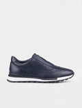 Genuine Leather Men's Navy Blue Athletic Shoes with White Sole