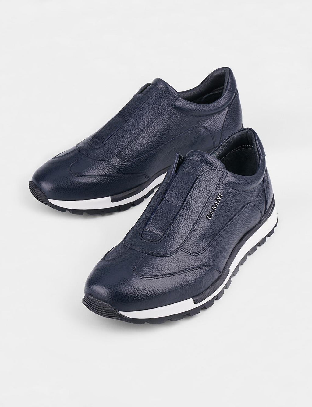Genuine Leather Men's Navy Blue Athletic Shoes with White Sole