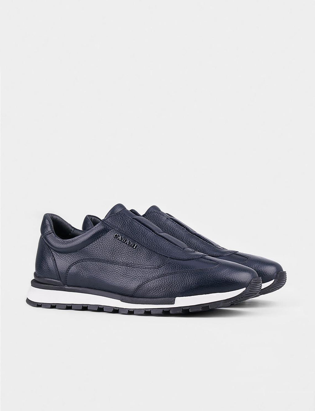 Genuine Leather Men's Navy Blue Athletic Shoes with White Sole