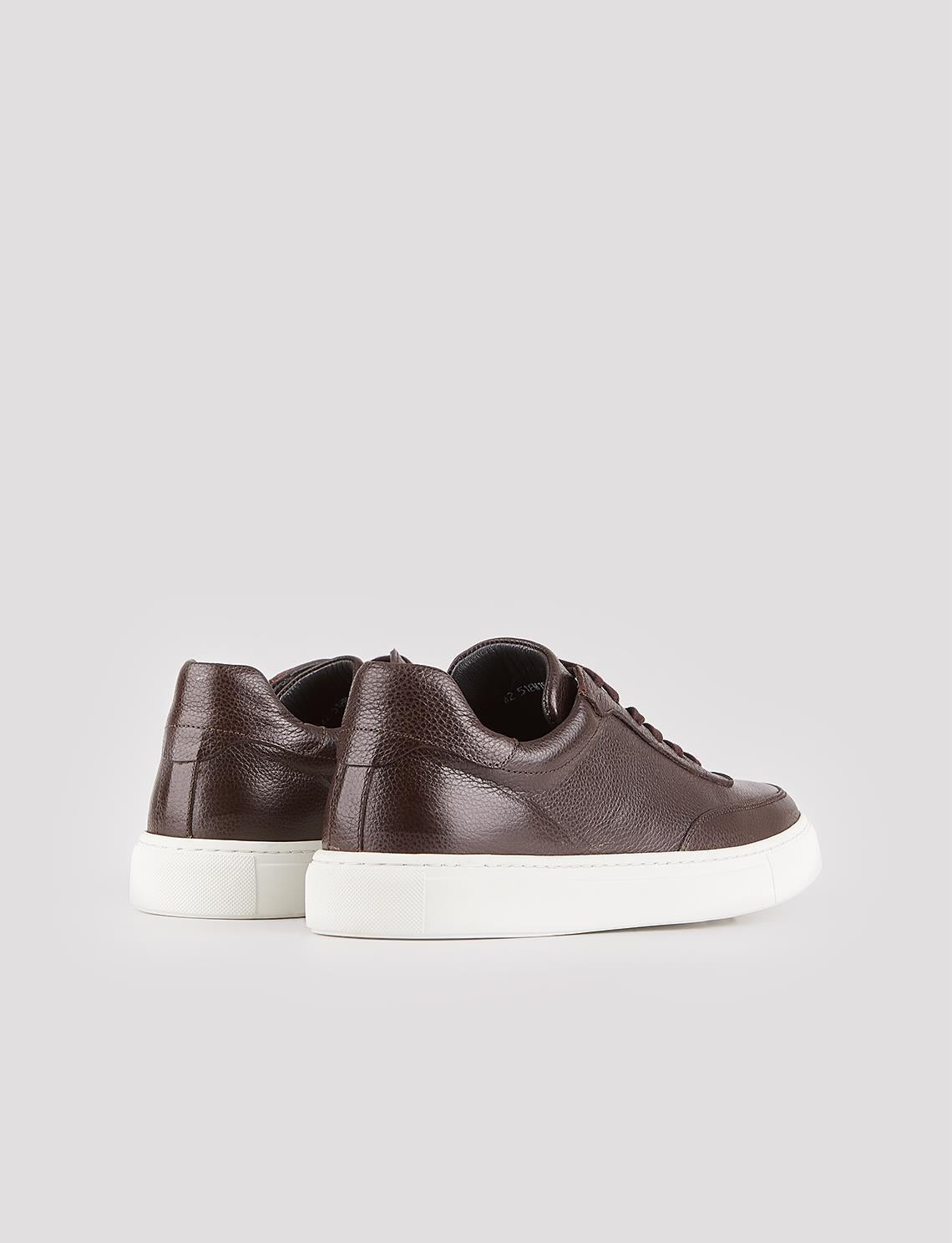 Genuine Leather Men's Athletic Shoes with White Sole and Brown Laces