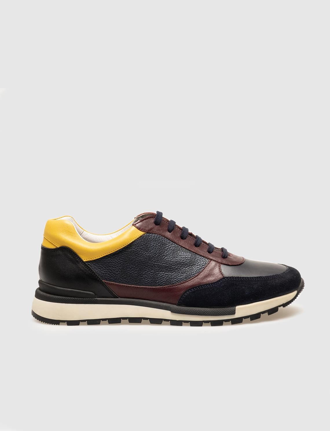 Genuine Leather Burgundy Lace-up Men's Athletic Shoes