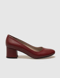 Genuine Leather Burgundy Women's Chunky Heel Shoes