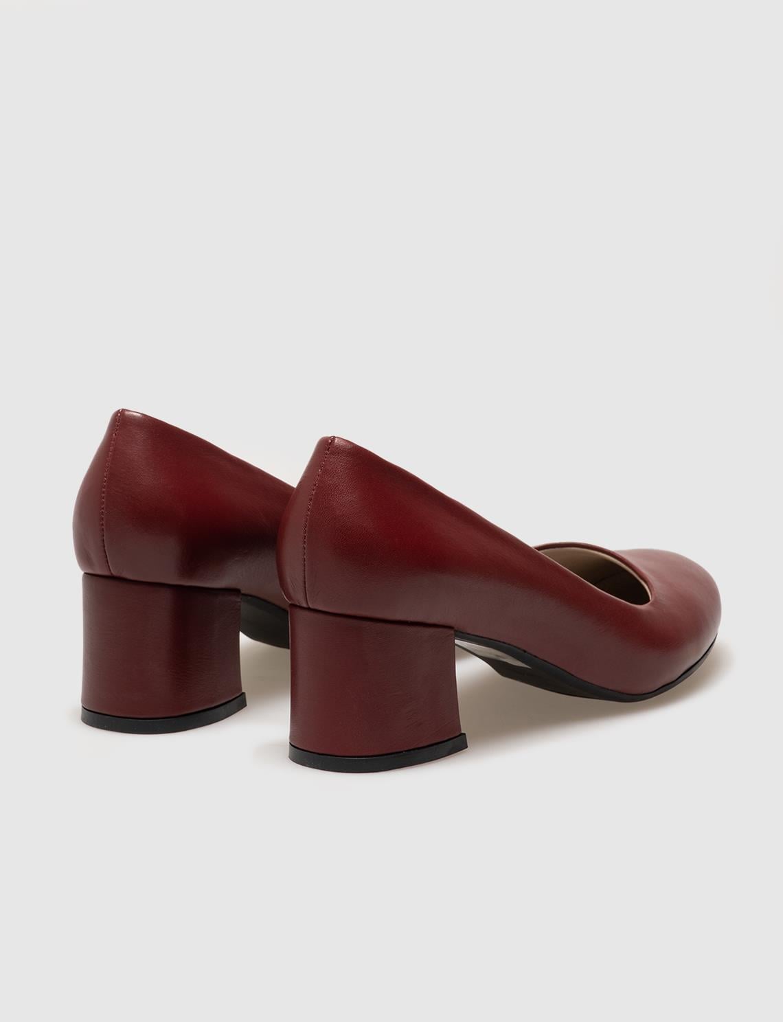 Genuine Leather Burgundy Women's Chunky Heel Shoes