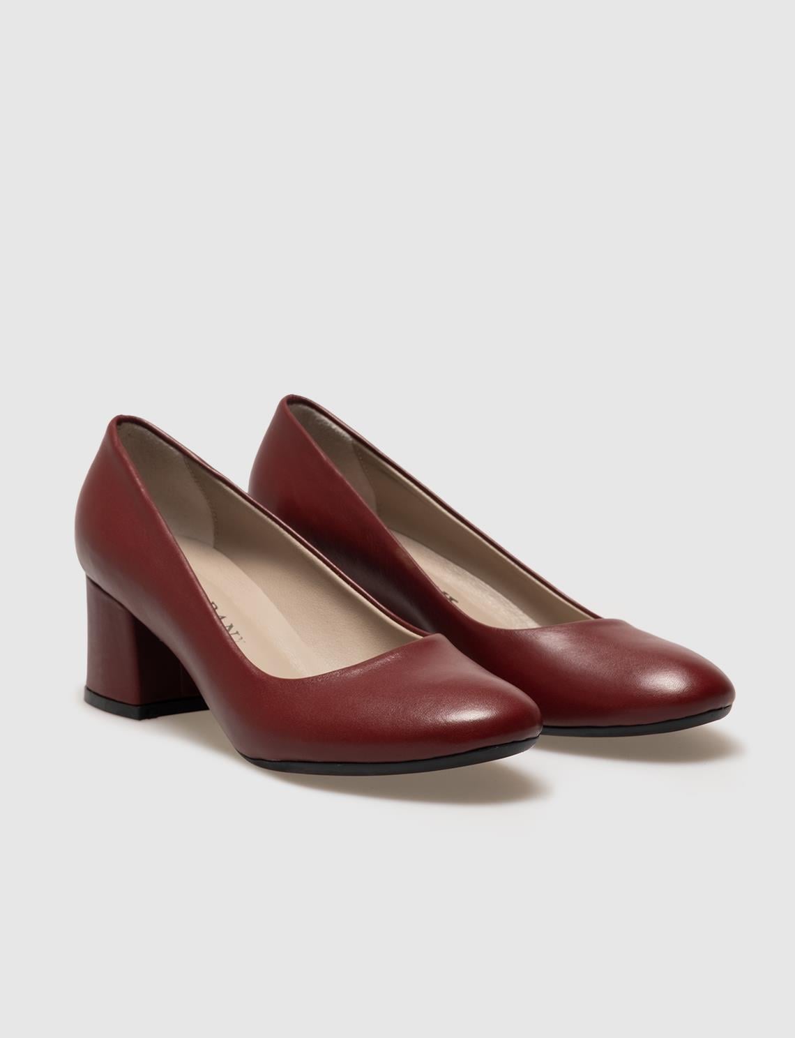 Genuine Leather Burgundy Women's Chunky Heel Shoes