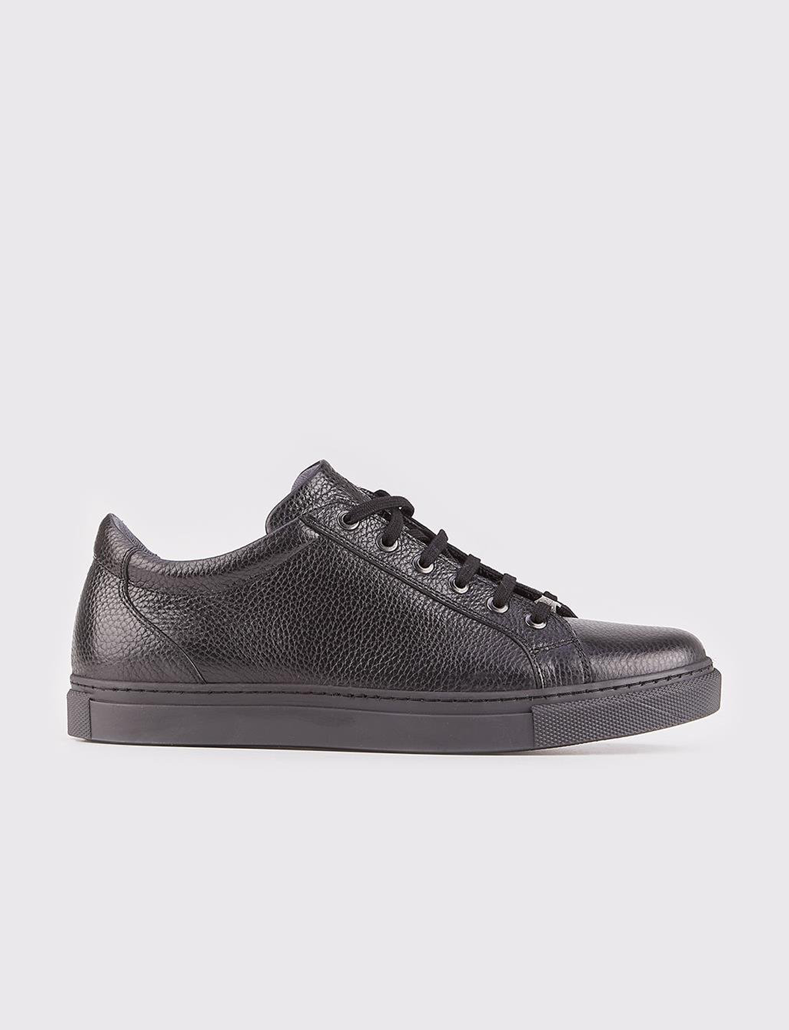 Genuine Leather Patterned Black Lace-up Men's Casual Shoes