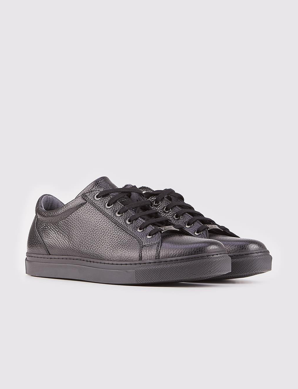 Genuine Leather Patterned Black Lace-up Men's Casual Shoes