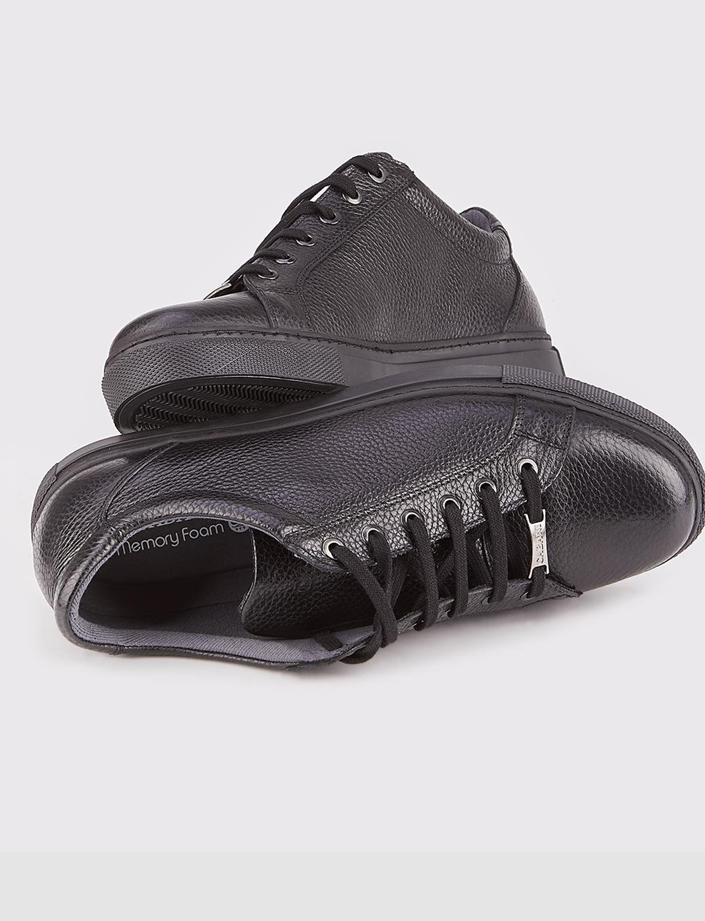 Genuine Leather Patterned Black Lace-up Men's Casual Shoes